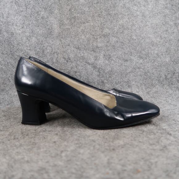 Stuart Weitzman Shoes Womens 6.5 Pumps Blue Leather Heels Classic Square Toe - Picture 1 of 13